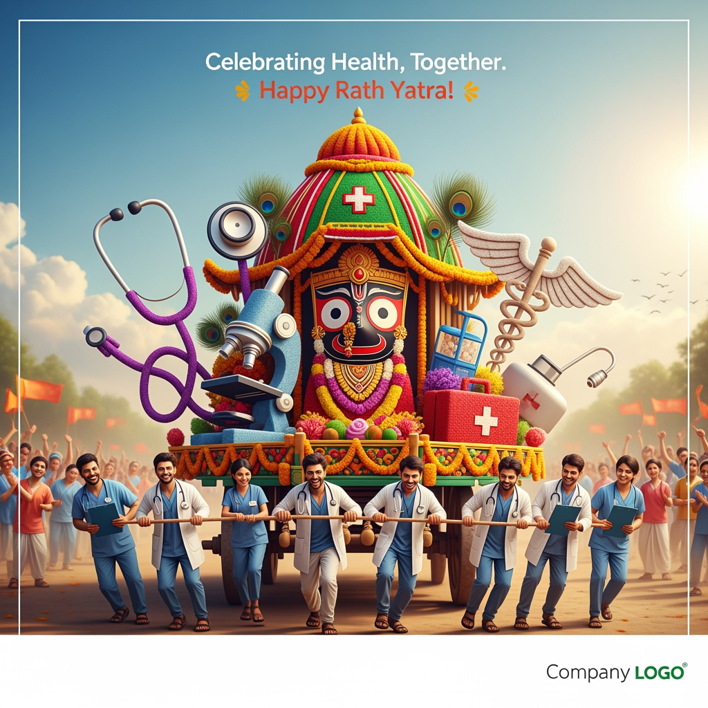 AI Design for jagnnath rath yatra  doctors company social media post