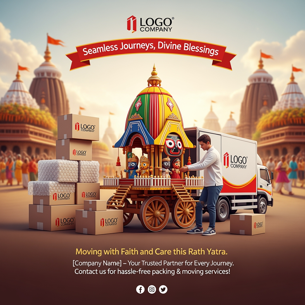 AI Design for jagnnath rath yatra  movers and pakegingcompany social media post