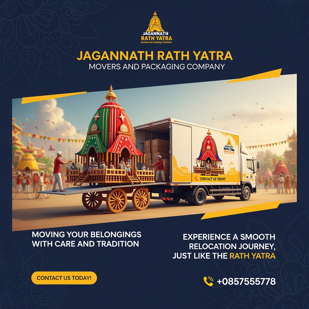 AI Design for jagnnath rath yatra  movers and pakeging company social media post