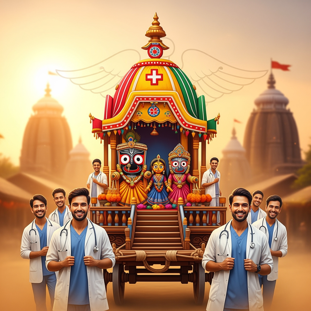 AI Design for jagnnath rath yatra  doctors company social media post