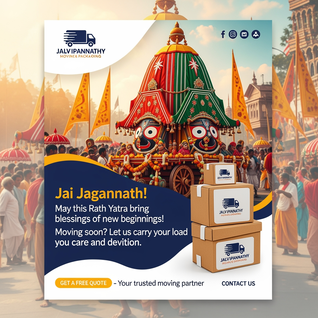 AI Design for jagnnath rath yatra  movers and pakegingcompany social media post