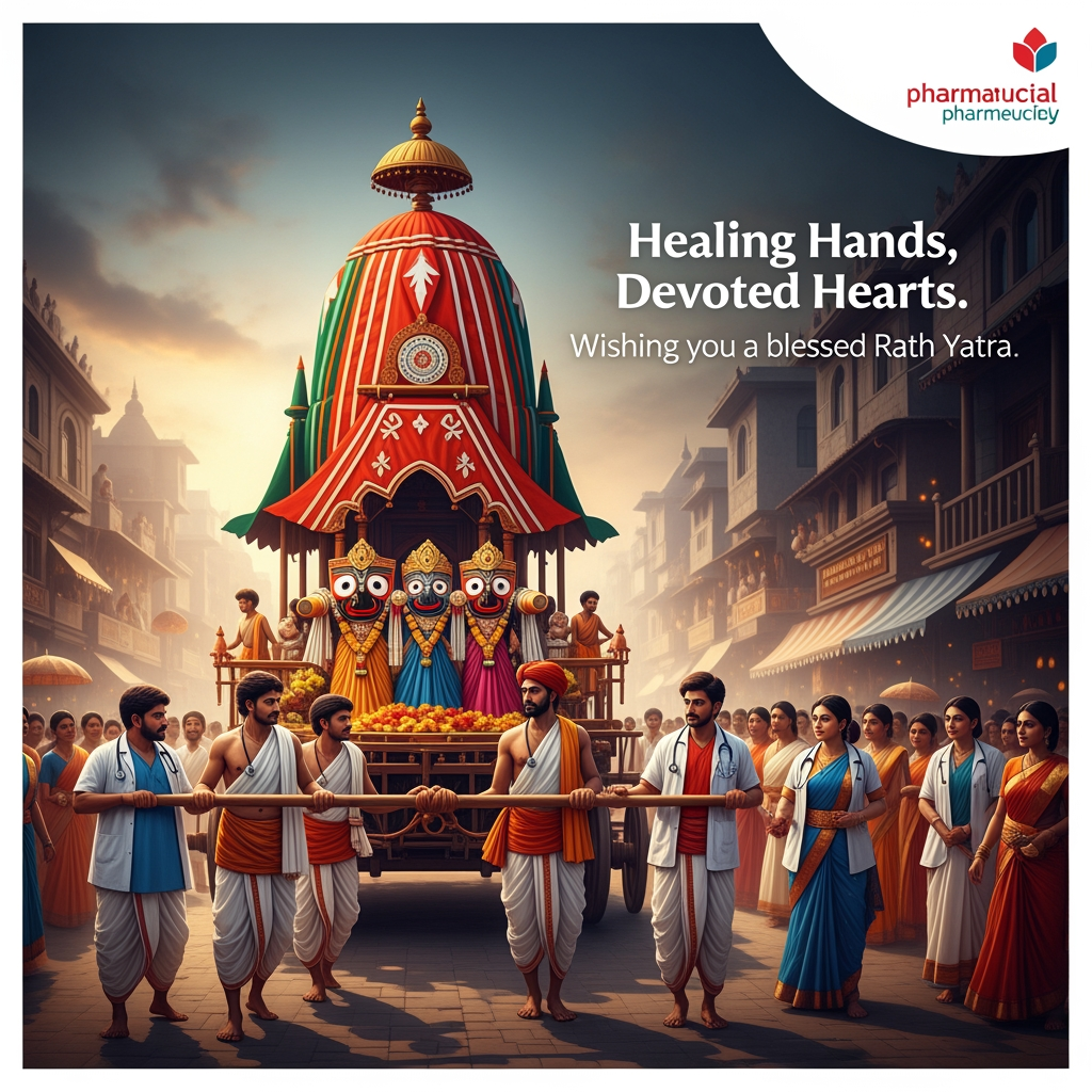 AI Design for jagnnath rath yatra  doctors company social media post