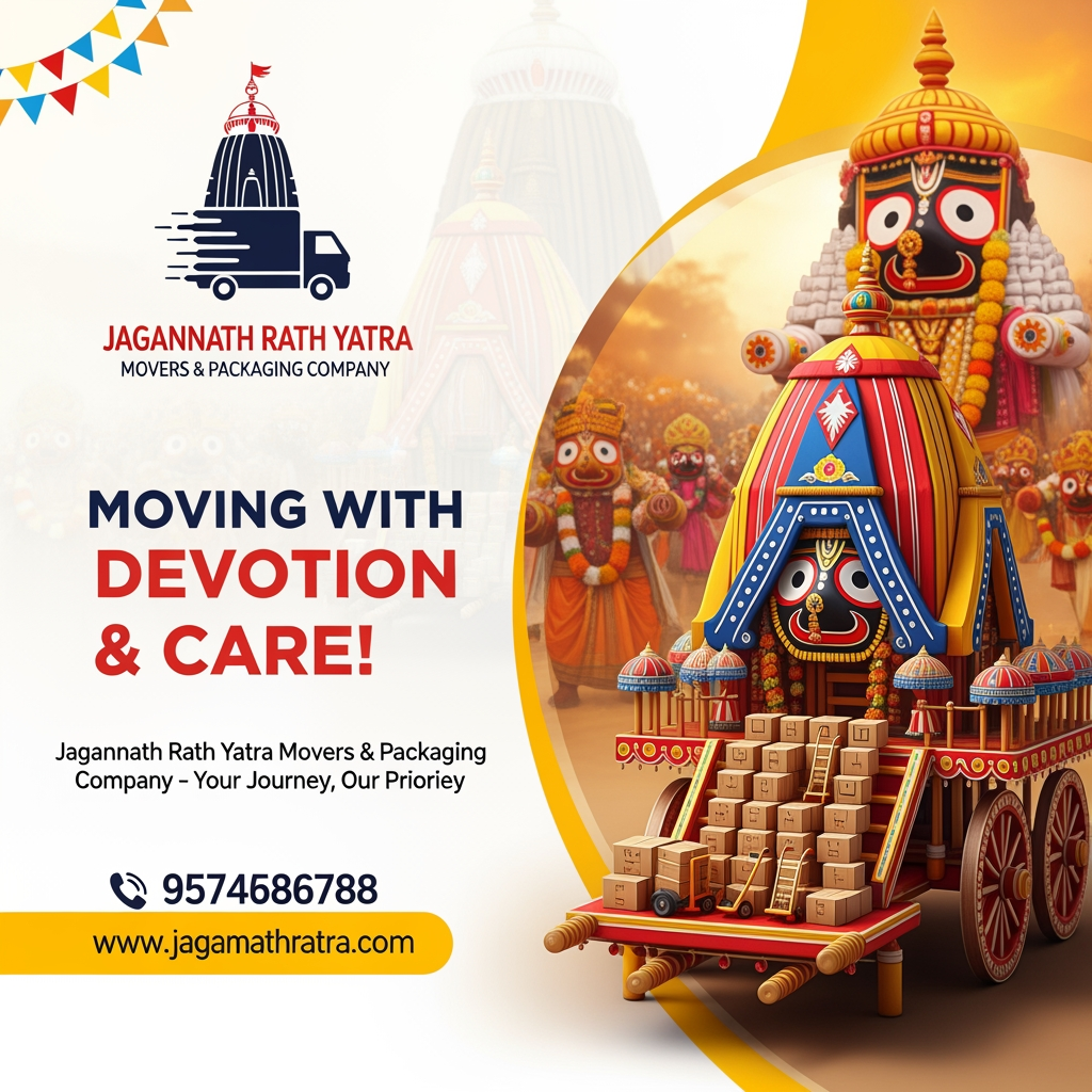 AI Design for jagnnath rath yatra  movers and pakeging company social media post