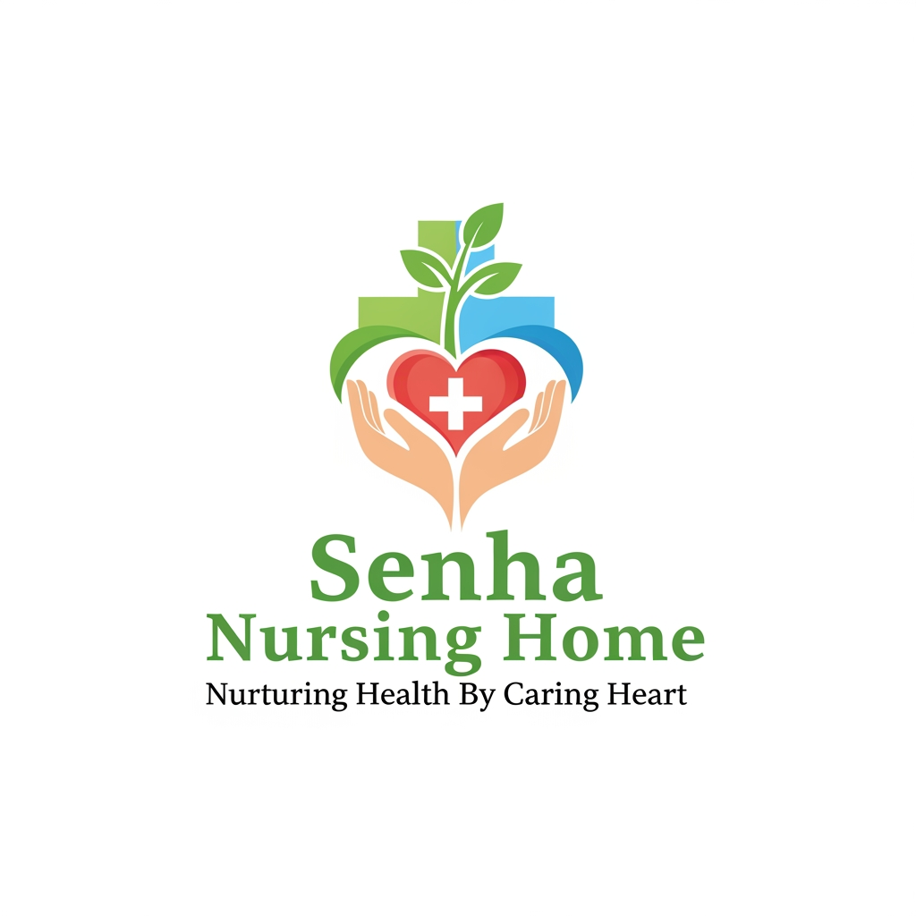 AI Design for senha nursing home  logo this is tag line Nurturing Health By Caring Heart
