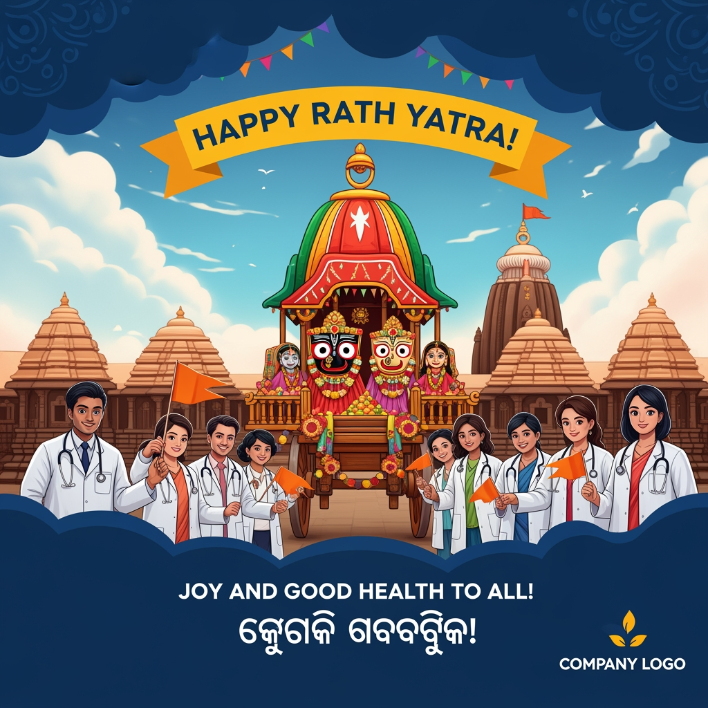 AI Design for jagnnath rath yatra  doctors company social media post