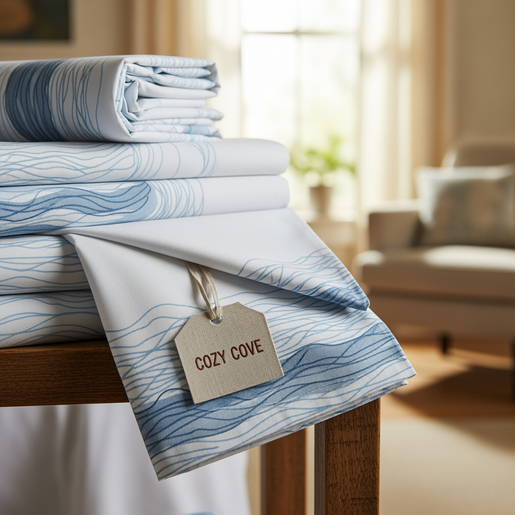 AI Design for so the name is cozy cove and its a bedsheet brand
