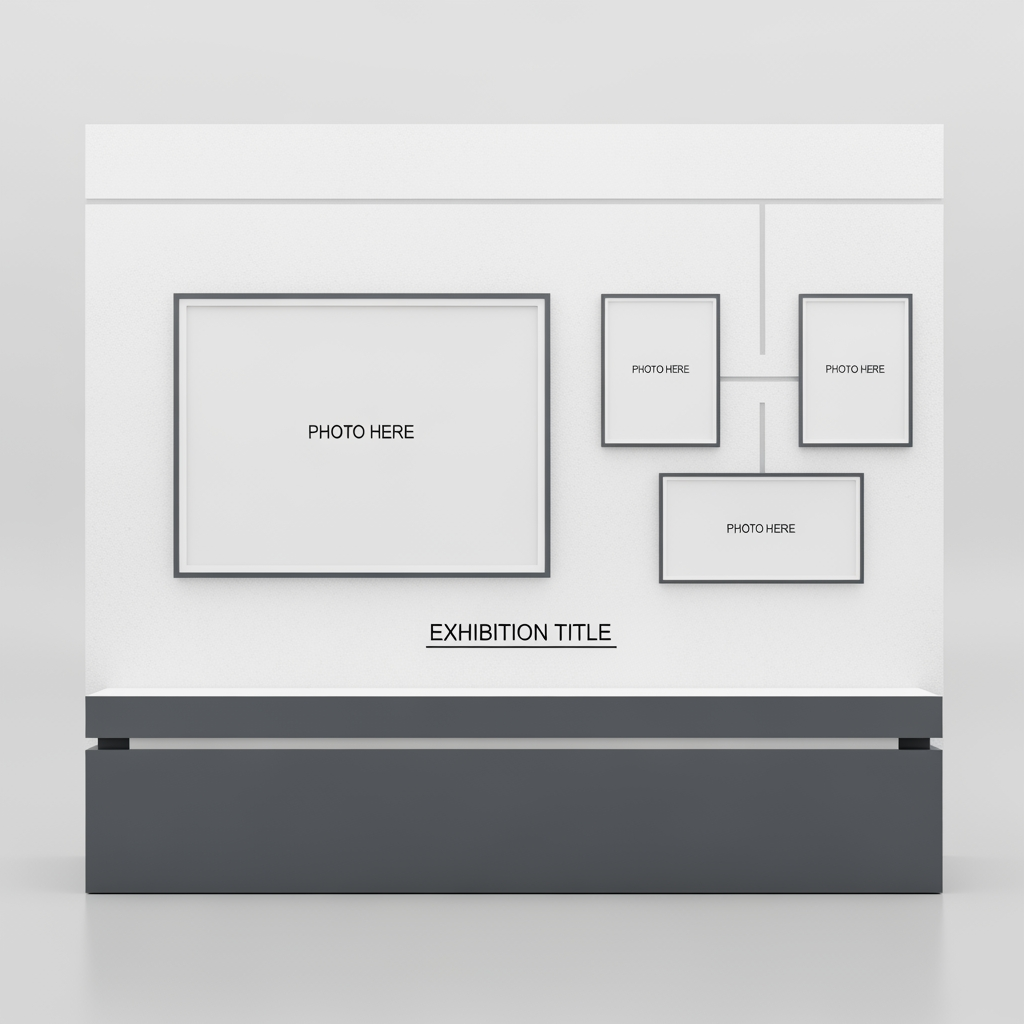 AI Design for i need to create a template with good design for exhibition simple design i nee to add three to four photos