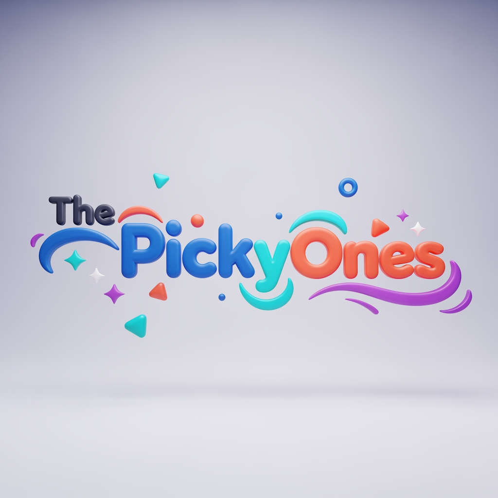 AI Design for Create a modern 3D logo for "ThePickyOnes", an ecommerce brand focused on kids, teens, and young trend-conscious shoppers. Design a sleek and playful wordmark that balances youthful energy with a contemporary premium feel. The typography should be bold, rounded, and friendly, with subtle custom letter modifications that make the brand memorable without looking childish.

Use a vibrant color palette combining electric blue, fresh turquoise, coral orange, and soft purple accents, with smooth gradients and glossy 3D materials. Incorporate subtle playful elements such as dynamic curves, floating geometric shapes, stars, sparkles, or abstract motion effects integrated into the lettering.

Render the logo in high-end 3D with realistic depth, soft reflections, ambient lighting, smooth shadows, and premium materials. The style should feel similar to leading youth-focused digital brands—modern, energetic, approachable, and stylish. Avoid cartoon characters, toys, baby themes, or overly corporate aesthetics.

Place the logo on a clean light background with soft studio lighting. Ultra-detailed 3D rendering, professional ecommerce branding, polished finish, high contrast, centered composition, commercial-quality design, 8K resolution, brand identity showcase.I want to create a logo for my brand "the pickyones"

keep "the' word minimal 25-30 percent only 
picky and ones should be of different color
it should reflect its meaning be that creative
it should flow in a direction