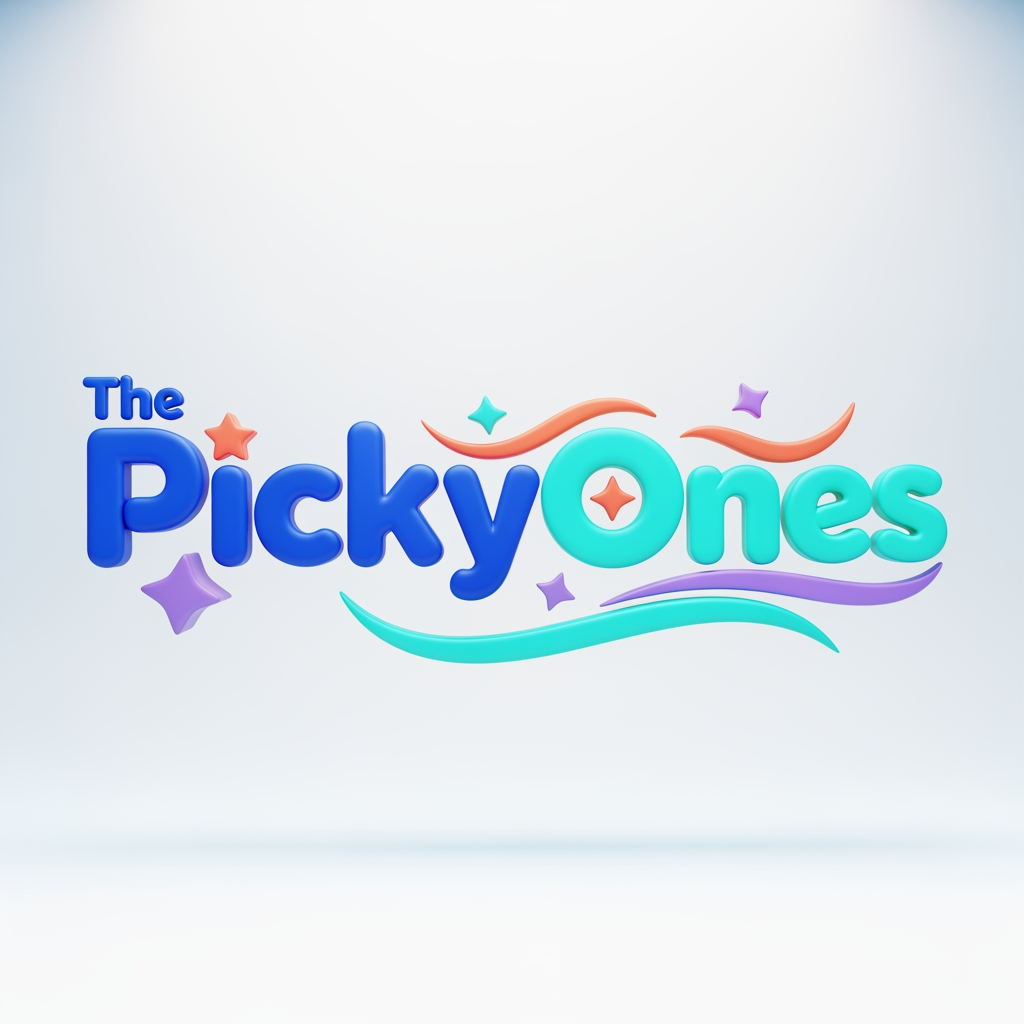 AI Design for Create a modern 3D logo for "ThePickyOnes", an ecommerce brand focused on kids, teens, and young trend-conscious shoppers. Design a sleek and playful wordmark that balances youthful energy with a contemporary premium feel. The typography should be bold, rounded, and friendly, with subtle custom letter modifications that make the brand memorable without looking childish.

Use a vibrant color palette combining electric blue, fresh turquoise, coral orange, and soft purple accents, with smooth gradients and glossy 3D materials. Incorporate subtle playful elements such as dynamic curves, floating geometric shapes, stars, sparkles, or abstract motion effects integrated into the lettering.

Render the logo in high-end 3D with realistic depth, soft reflections, ambient lighting, smooth shadows, and premium materials. The style should feel similar to leading youth-focused digital brands—modern, energetic, approachable, and stylish. Avoid cartoon characters, toys, baby themes, or overly corporate aesthetics.

Place the logo on a clean light background with soft studio lighting. Ultra-detailed 3D rendering, professional ecommerce branding, polished finish, high contrast, centered composition, commercial-quality design, 8K resolution, brand identity showcase.I want to create a logo for my brand "the pickyones"

keep "the' word minimal 25-30 percent only 
picky and ones should be of different color
it should reflect its meaning be that creative
it should flow in a direction