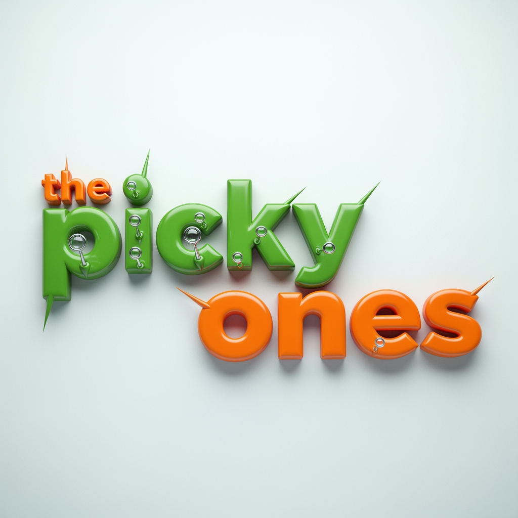 AI Design for I want to create a logo for my brand "the pickyones"
create a 3d type logo
keep "the' word minimal 25-30 percent only 
picky and ones should be of different color
it should reflect its meaning be that creative