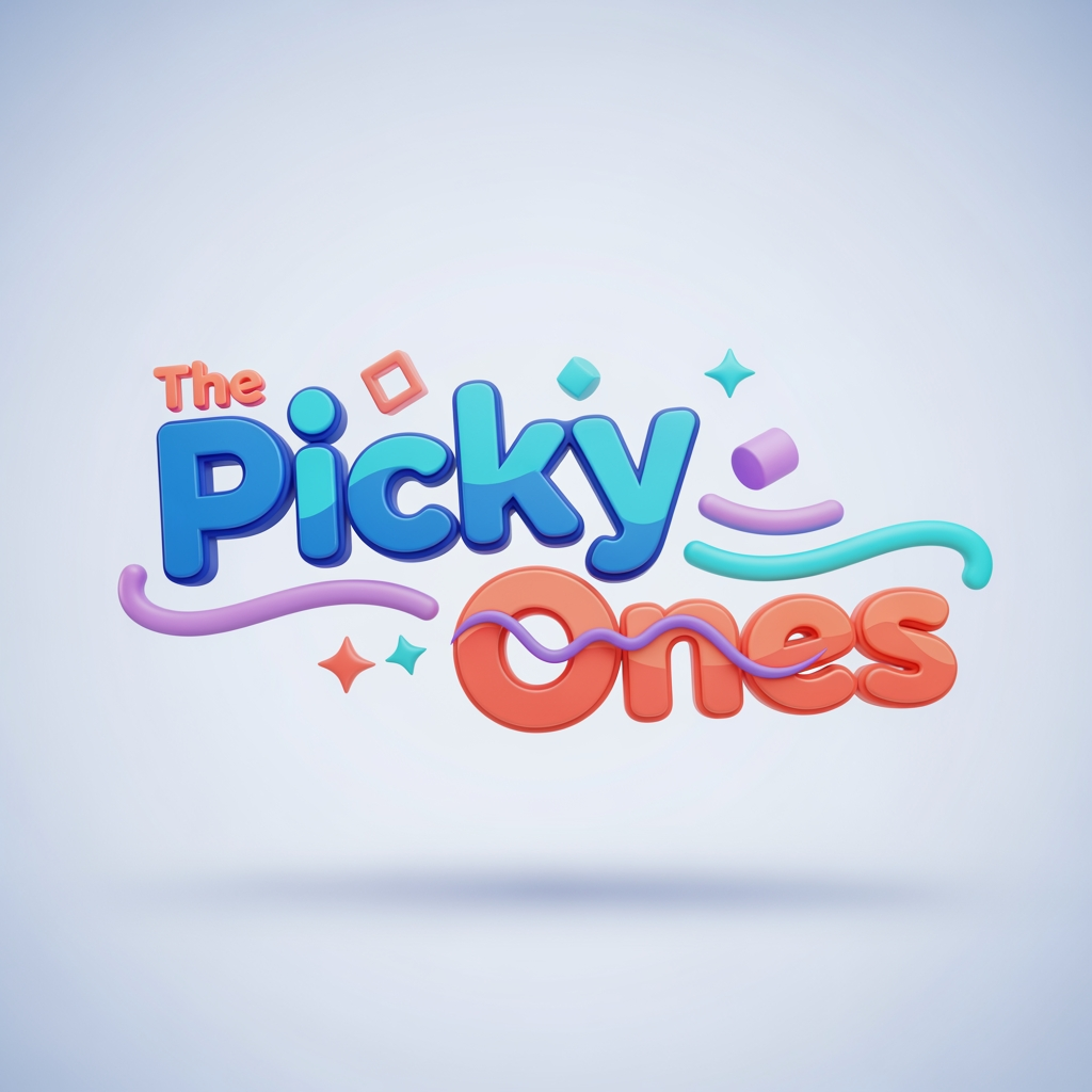 AI Design for Create a modern 3D logo for "ThePickyOnes", an ecommerce brand focused on kids, teens, and young trend-conscious shoppers. Design a sleek and playful wordmark that balances youthful energy with a contemporary premium feel. The typography should be bold, rounded, and friendly, with subtle custom letter modifications that make the brand memorable without looking childish.

Use a vibrant color palette combining electric blue, fresh turquoise, coral orange, and soft purple accents, with smooth gradients and glossy 3D materials. Incorporate subtle playful elements such as dynamic curves, floating geometric shapes, stars, sparkles, or abstract motion effects integrated into the lettering.

Render the logo in high-end 3D with realistic depth, soft reflections, ambient lighting, smooth shadows, and premium materials. The style should feel similar to leading youth-focused digital brands—modern, energetic, approachable, and stylish. Avoid cartoon characters, toys, baby themes, or overly corporate aesthetics.

Place the logo on a clean light background with soft studio lighting. Ultra-detailed 3D rendering, professional ecommerce branding, polished finish, high contrast, centered composition, commercial-quality design, 8K resolution, brand identity showcase.I want to create a logo for my brand "the pickyones"

keep "the' word minimal 25-30 percent only 
picky and ones should be of different color
it should reflect its meaning be that creative
it should flow in a direction