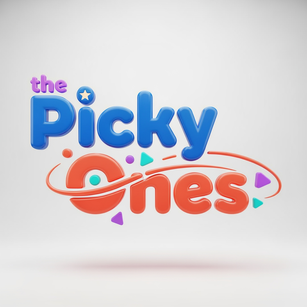 AI Design for Create a modern 3D logo for "ThePickyOnes", an ecommerce brand focused on kids, teens, and young trend-conscious shoppers. Design a sleek and playful wordmark that balances youthful energy with a contemporary premium feel. The typography should be bold, rounded, and friendly, with subtle custom letter modifications that make the brand memorable without looking childish.

Use a vibrant color palette combining electric blue, fresh turquoise, coral orange, and soft purple accents, with smooth gradients and glossy 3D materials. Incorporate subtle playful elements such as dynamic curves, floating geometric shapes, stars, sparkles, or abstract motion effects integrated into the lettering.

Render the logo in high-end 3D with realistic depth, soft reflections, ambient lighting, smooth shadows, and premium materials. The style should feel similar to leading youth-focused digital brands—modern, energetic, approachable, and stylish. Avoid cartoon characters, toys, baby themes, or overly corporate aesthetics.

Place the logo on a clean light background with soft studio lighting. Ultra-detailed 3D rendering, professional ecommerce branding, polished finish, high contrast, centered composition, commercial-quality design, 8K resolution, brand identity showcase.I want to create a logo for my brand "the pickyones"

keep "the' word minimal 25-30 percent only 
picky and ones should be of different color
it should reflect its meaning be that creative
it should flow in a direction