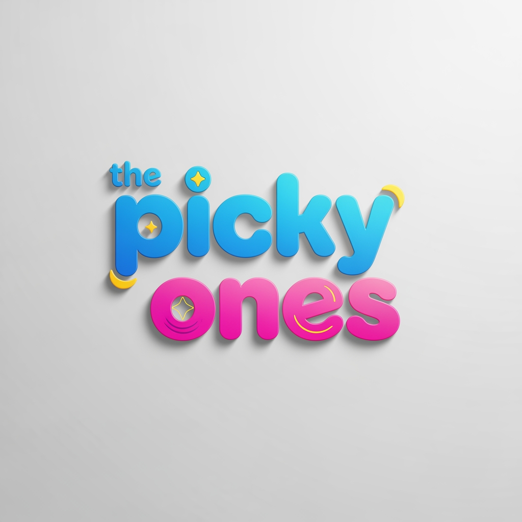 AI Design for Create a modern logo for "the picky ones", an ecommerce brand focused on kids, teens, and young trend-conscious shoppers. 

Design a wordmark logo that balances youthful energy with a contemporary premium feel. The typography should be rounded, and friendly, with subtle custom letter modifications that make the brand memorable without looking childish.

Use a vibrant color palette. Incorporate subtle playful elements 

Render the logo in high with realistic depth, soft reflections, ambient lighting, smooth shadows, and premium materials. The style should feel similar to leading youth-focused digital brands—modern, energetic, approachable, and stylish. Avoid cartoon characters, toys, baby themes, or overly corporate aesthetics.

Place the logo on a clean light background with soft studio lighting. 

keep "the" word minimal 

Use fonts like bespoke stencil
Daffiys
fonlog font
gebuk
meqanor
the gora