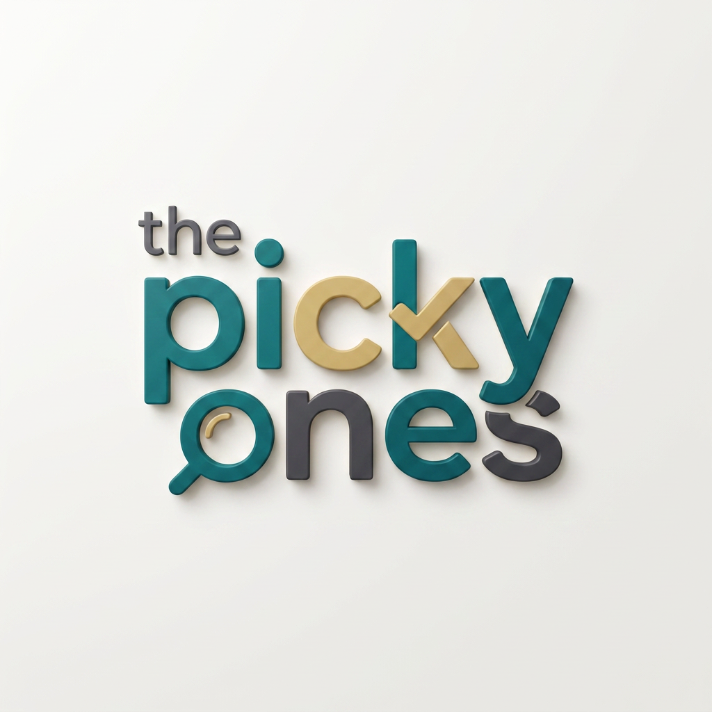 AI Design for A sophisticated, modern wordmark logo for 'the picky ones' set against a clean, minimalist off-white background. The design features a balanced, rounded typeface with custom, subtle letter modifications that convey premium energy, keeping the word 'the' significantly smaller and minimal compared to the main text. The composition is rendered with realistic 3D depth, featuring smooth, soft-touch material finishes, subtle ambient studio lighting, and elegant, soft drop shadows. The color palette is vibrant yet curated, avoiding childish tropes to maintain a stylish, trend-conscious aesthetic suitable for a high-end youth ecommerce brand.

the logo should reflect its meaning 
use "the" word in different font 
provide more fonts 

inspirations attached