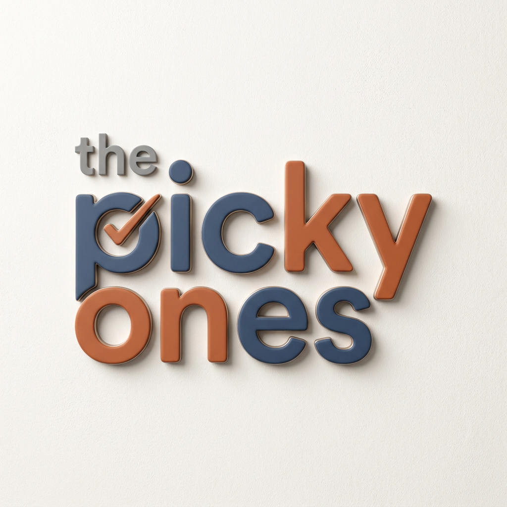 AI Design for A sophisticated, modern wordmark logo for 'the picky ones' set against a clean, minimalist off-white background. The design features a balanced, rounded typeface with custom, subtle letter modifications that convey premium energy, keeping the word 'the' significantly smaller and minimal compared to the main text. The composition is rendered with realistic 3D depth, featuring smooth, soft-touch material finishes, subtle ambient studio lighting, and elegant, soft drop shadows. The color palette is vibrant yet curated, avoiding childish tropes to maintain a stylish, trend-conscious aesthetic suitable for a high-end youth ecommerce brand.

the logo should reflect its meaning 
use "the" word in different font 
provide more fonts