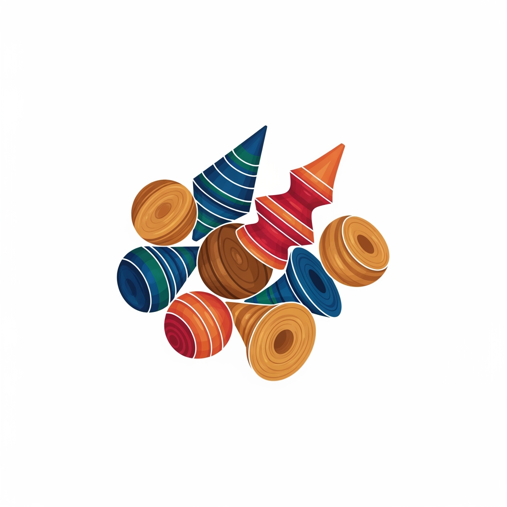 AI Design for create a logo for an art village of channapatna wooden toys. No writings. take toy shapes and forms. dont make it childish.