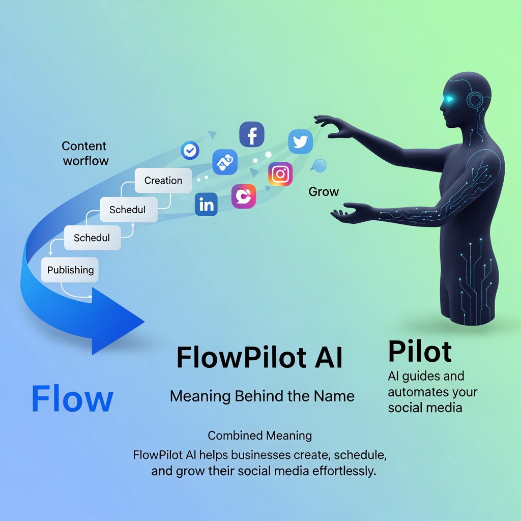 AI Design for FlowPilot AI 
Meaning Behind the Name

Flow → Content workflow

Pilot → AI guides and automates your social media

Together:

"FlowPilot AI helps businesses create, schedule, and grow their social media effortlessly."