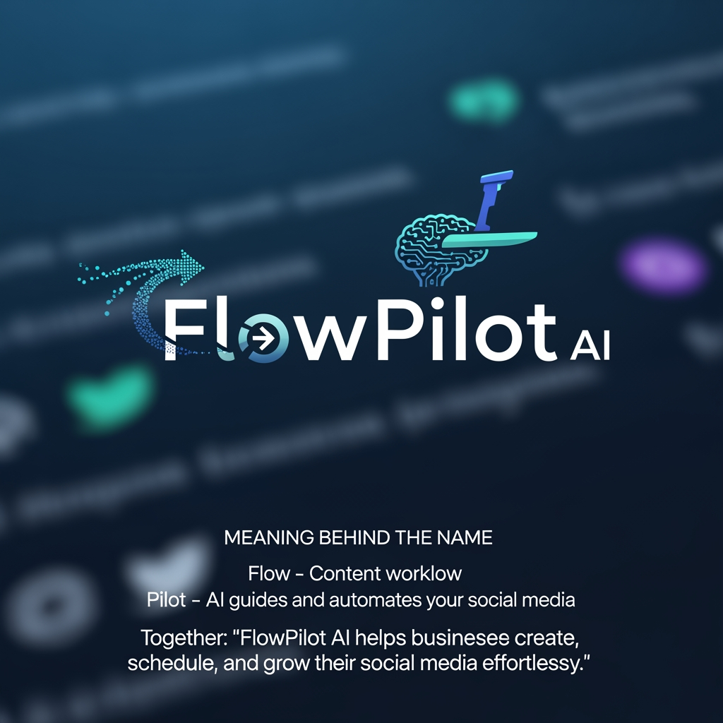 AI Design for FlowPilot AI 
Meaning Behind the Name

Flow → Content workflow

Pilot → AI guides and automates your social media

Together:

"FlowPilot AI helps businesses create, schedule, and grow their social media effortlessly."