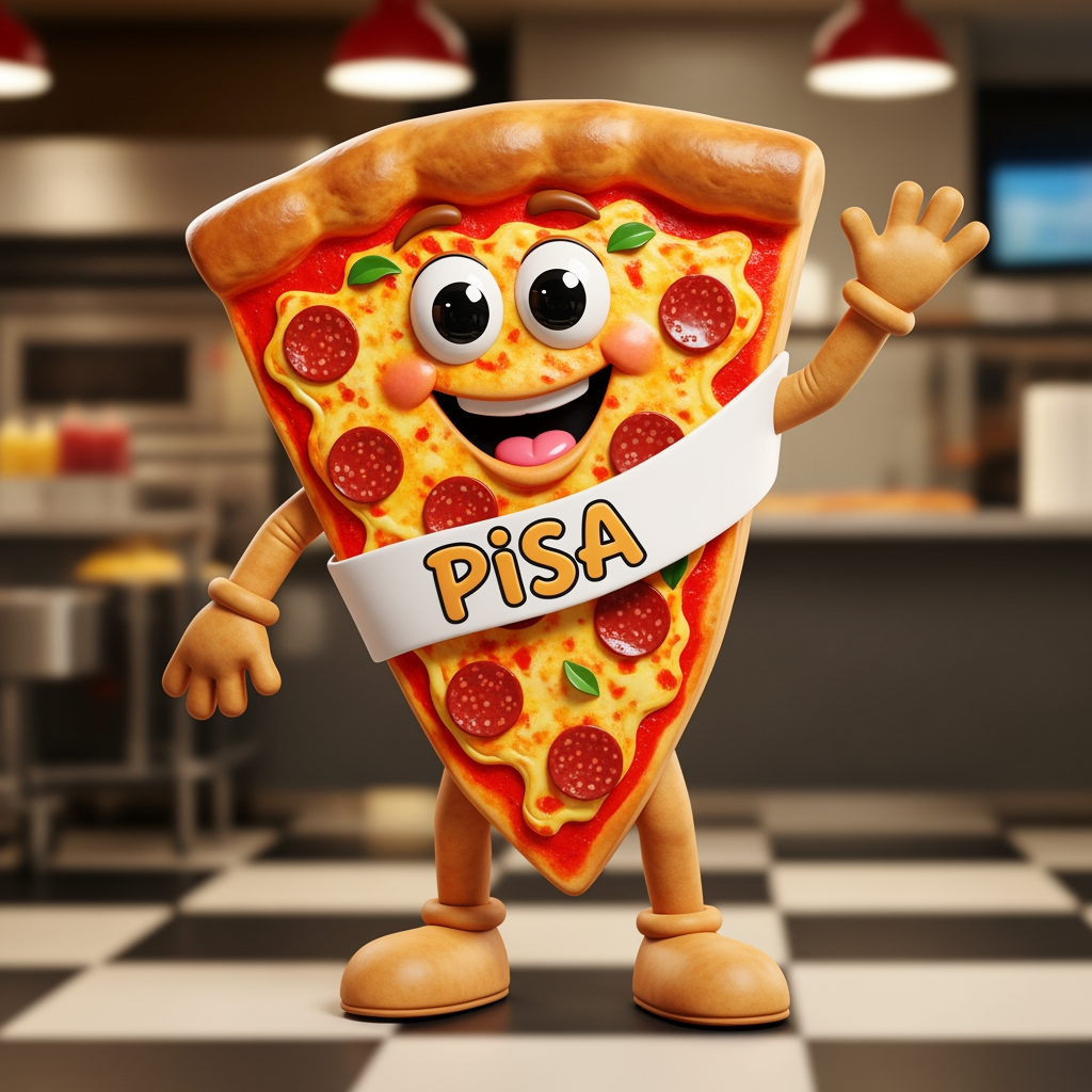 AI Design for maak een mascote die een pizza is en de naam is pisa