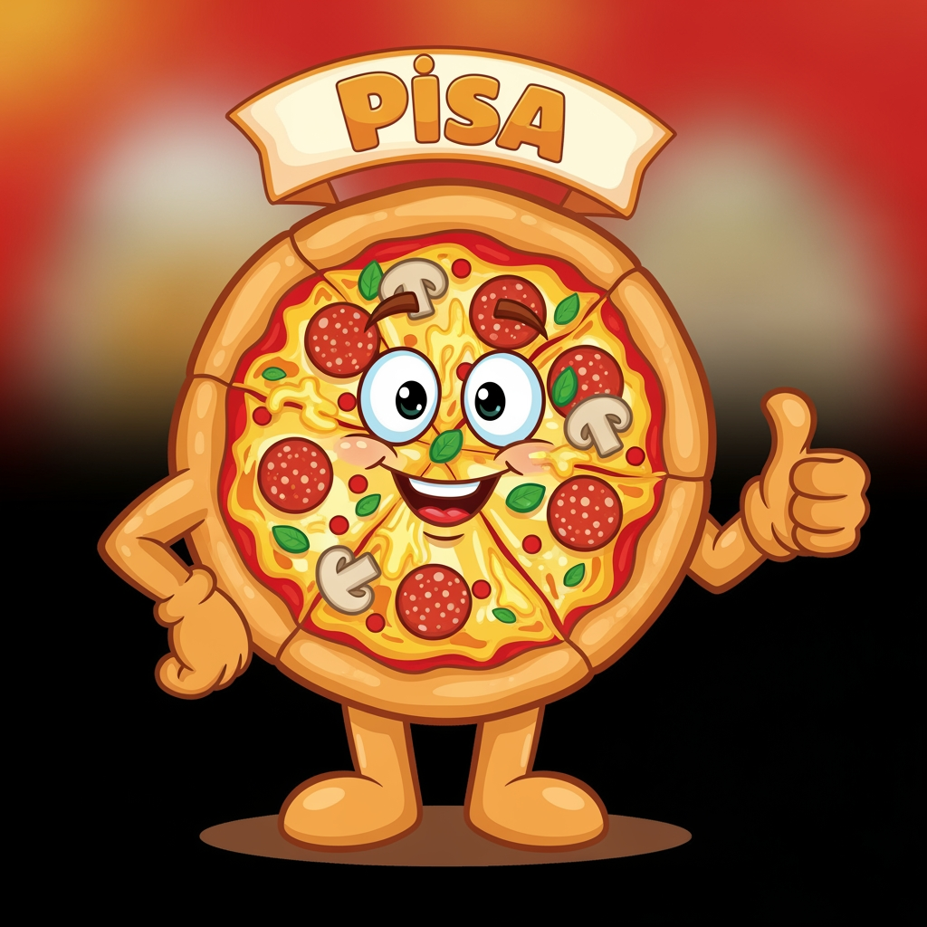 AI Design for maak een mascote die een pizza is en de naam is pisa