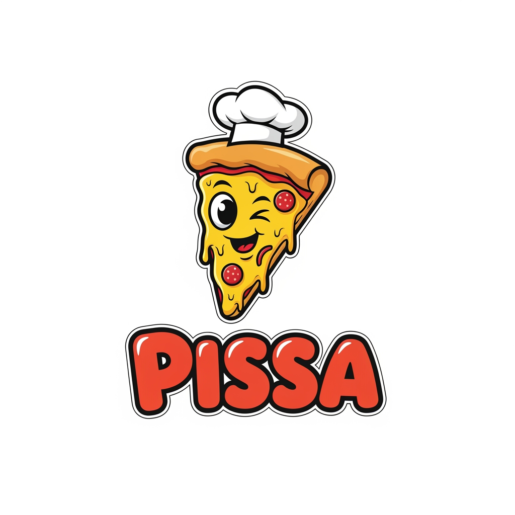 AI Design for maak een logo waar de mascote een pizza is en de naam is pissa