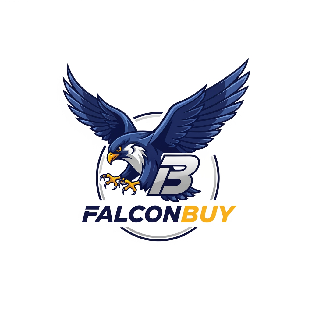 AI Design for maak een logo waar de mascote een falcon is en de naam is falconbuy