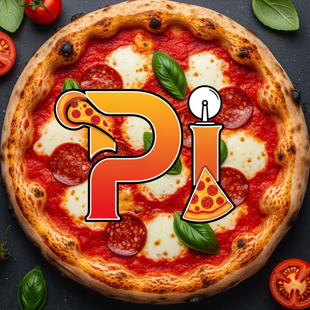 AI Design for maak een logo met de P en de I met een pizza achtergrond