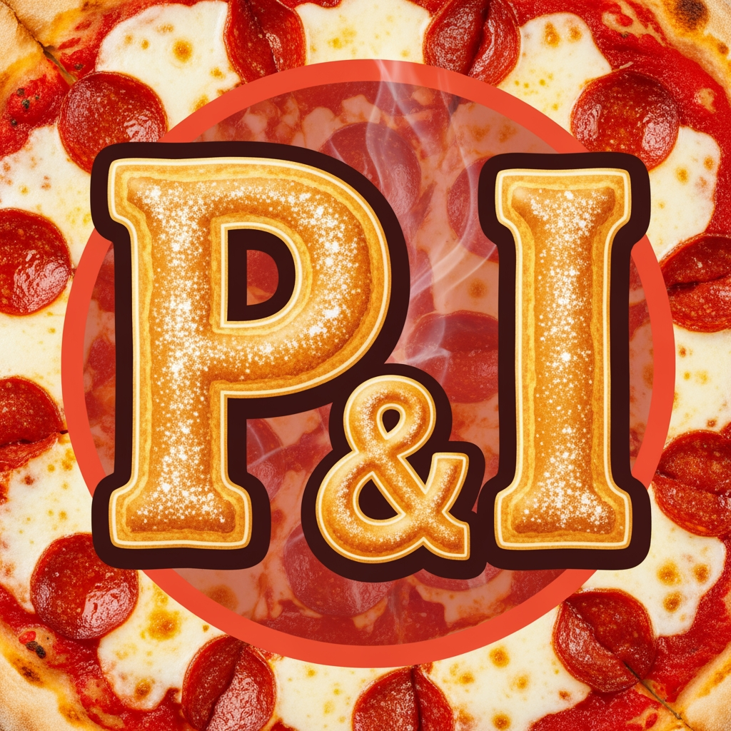 AI Design for maak een logo met de P en de I met een pizza achtergrond
