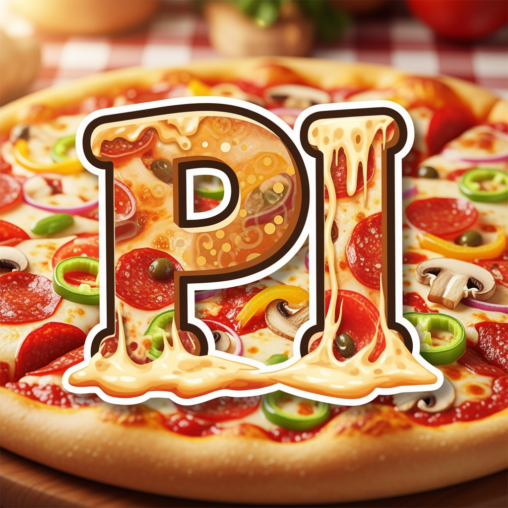 AI Design for maak een logo met de P en de I met een pizza achtergrond