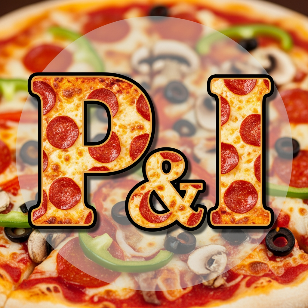 AI Design for maak een logo met de P en de I met een pizza achtergrond