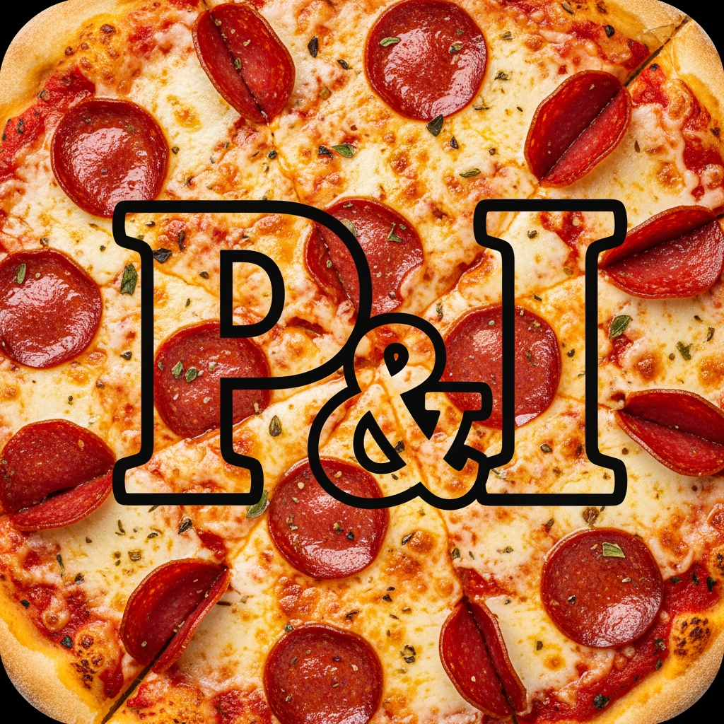 AI Design for maak een logo met de P en de I met een pizza achtergrond