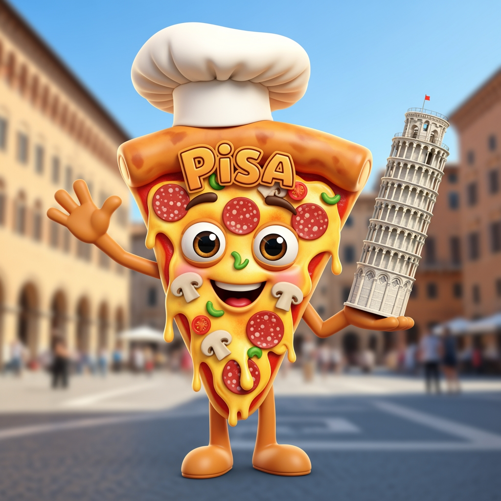 AI Design for maak een mascote die een pizza is en de naam is pisa