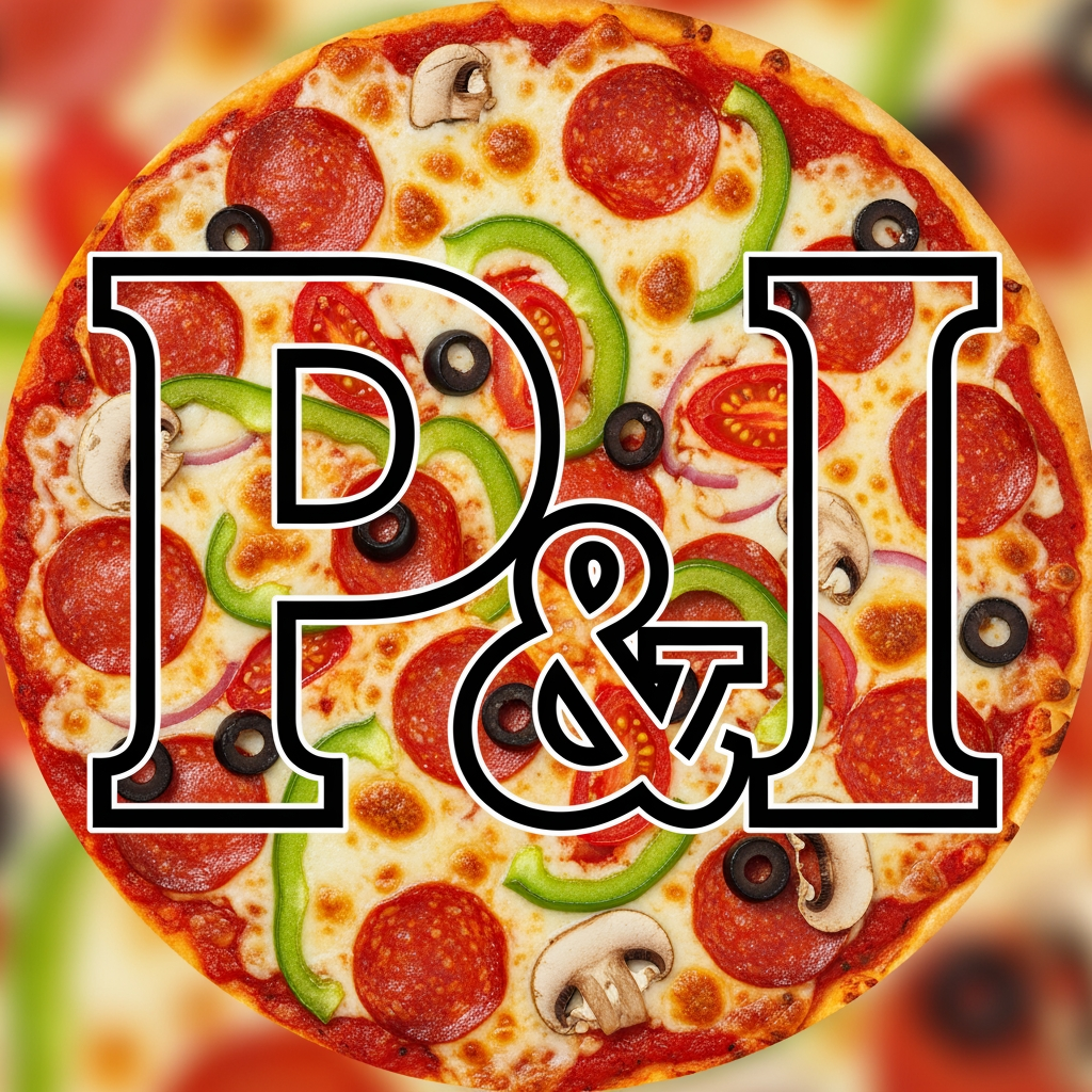 AI Design for maak een logo met de P en de I met een pizza achtergrond