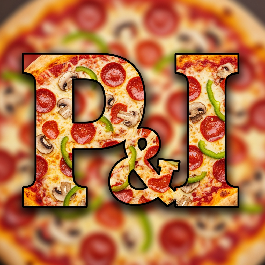 AI Design for maak een logo met de P en de I met een pizza achtergrond