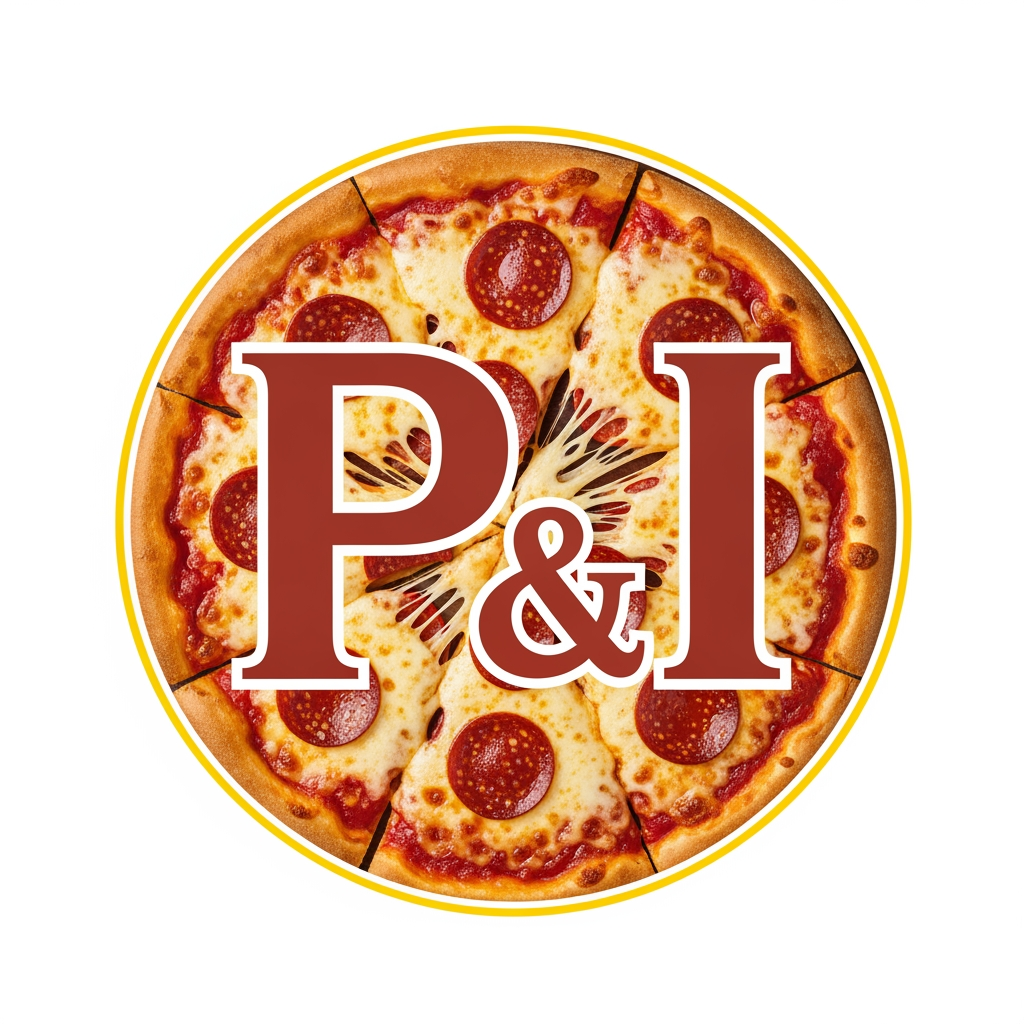 AI Design for maak een logo met de P en de I met een pizza achtergrond