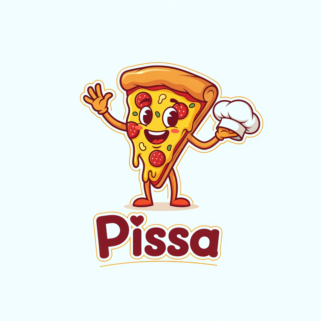AI Design for maak een logo waar de mascote een pizza is en de naam is pissa