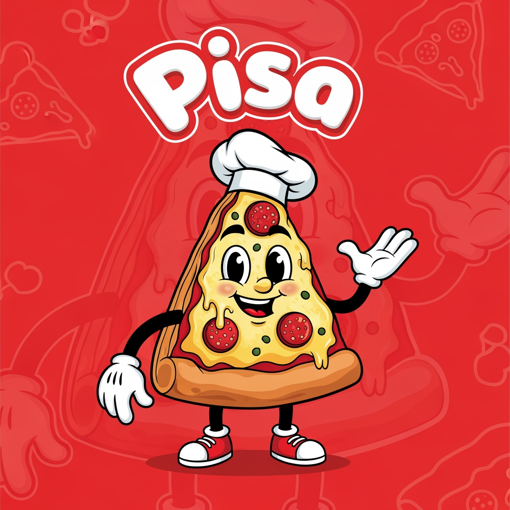 AI Design for maak een mascote die een pizza is en de naam is pisa