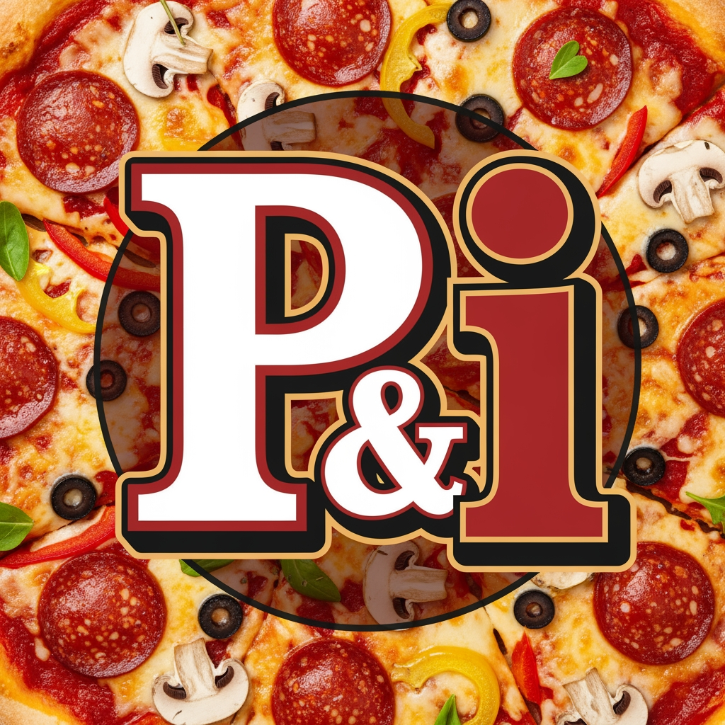 AI Design for maak een logo met de P en de I met een pizza achtergrond