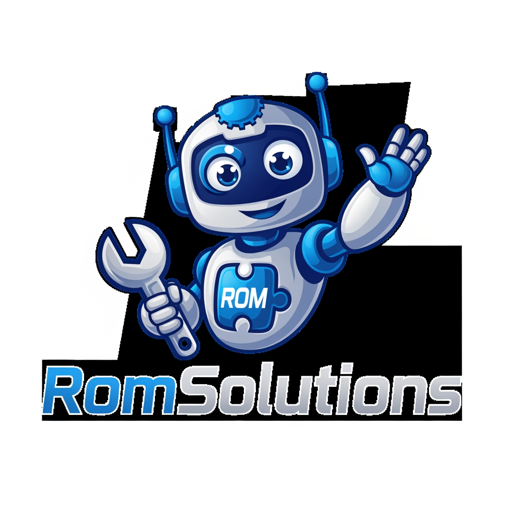 AI Design for make an logo with a mascotte and make the name romselutions