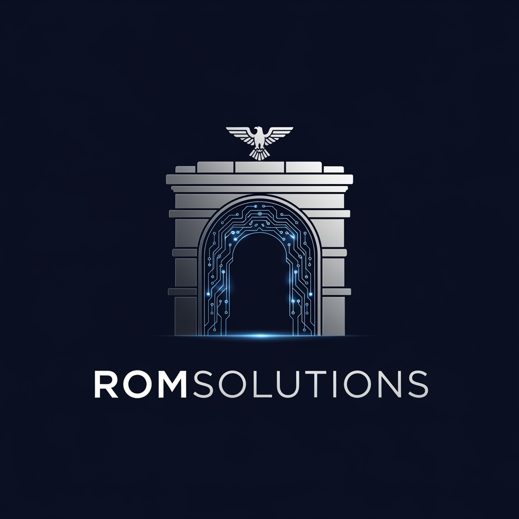 AI Design for make an Emblem for a company name Romsolutions