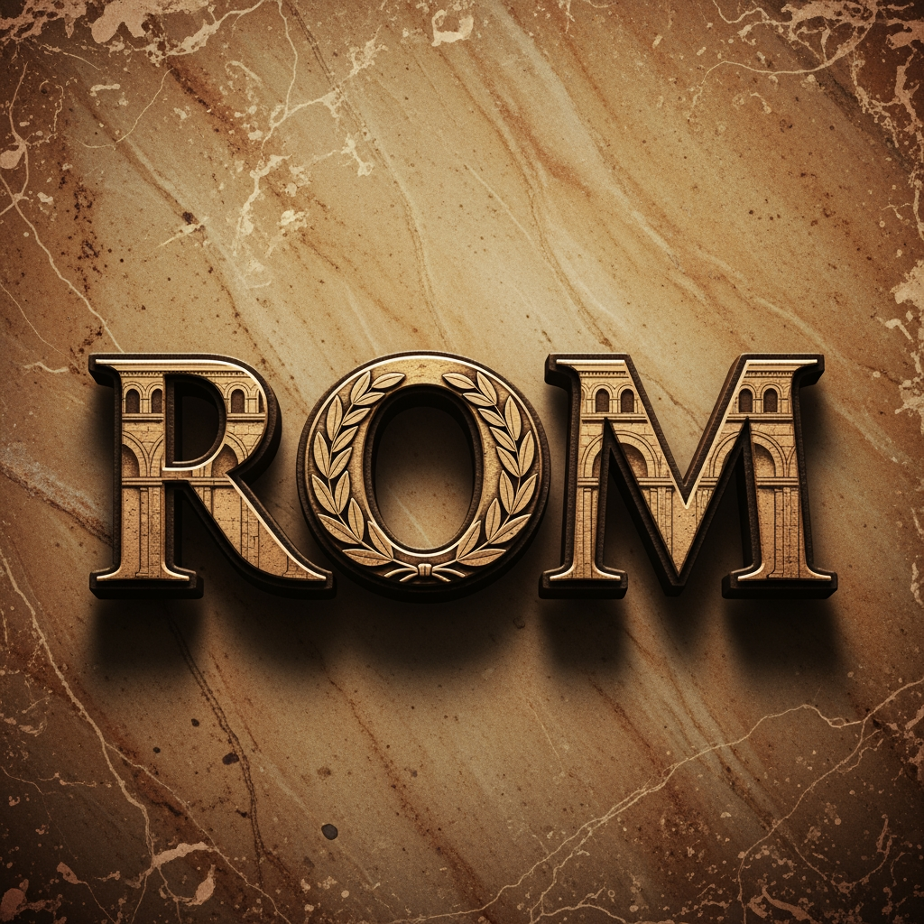 AI Design for maak een woordmerk voor een merk die rom noemt maak het romeins achtig en van een bedrijf rom