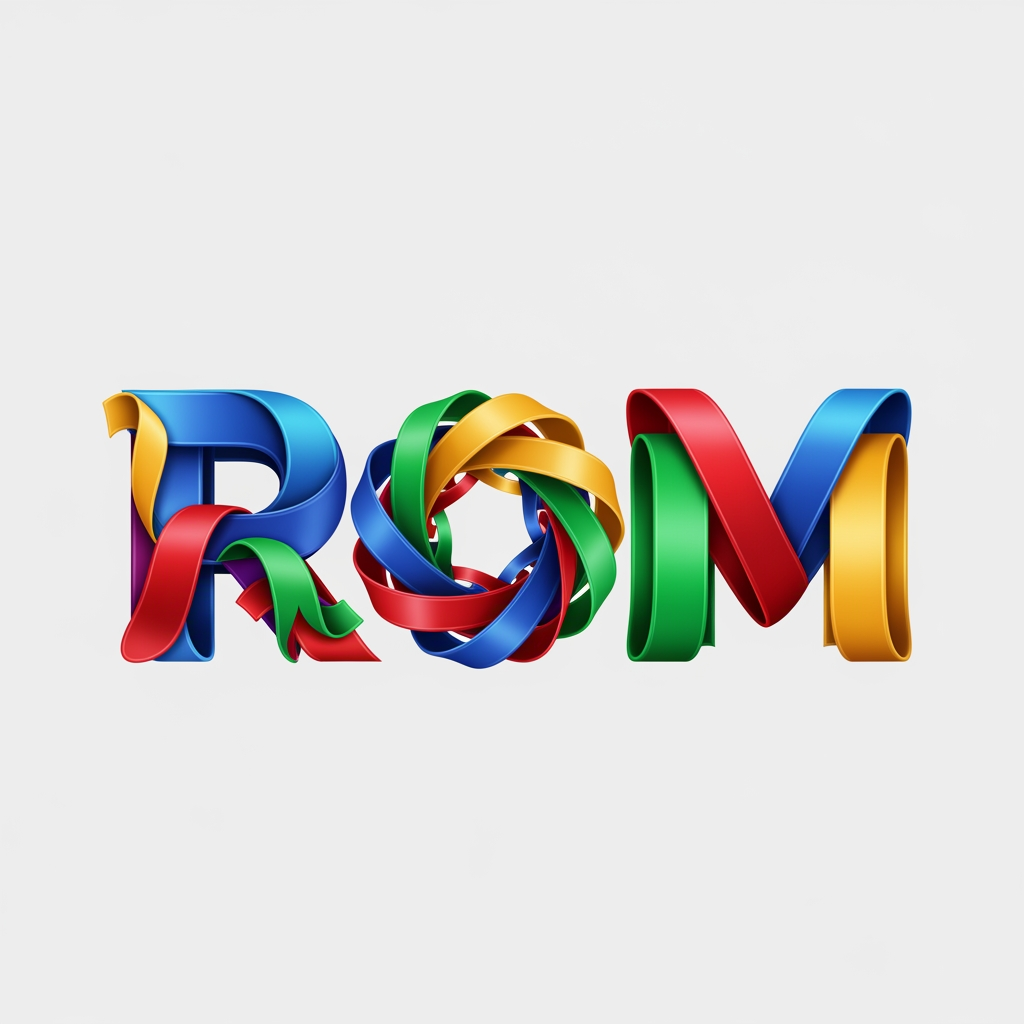 AI Design for maak een woordmerk voor een merk die rom noemt maak het kleureik en van een bedrijf rom