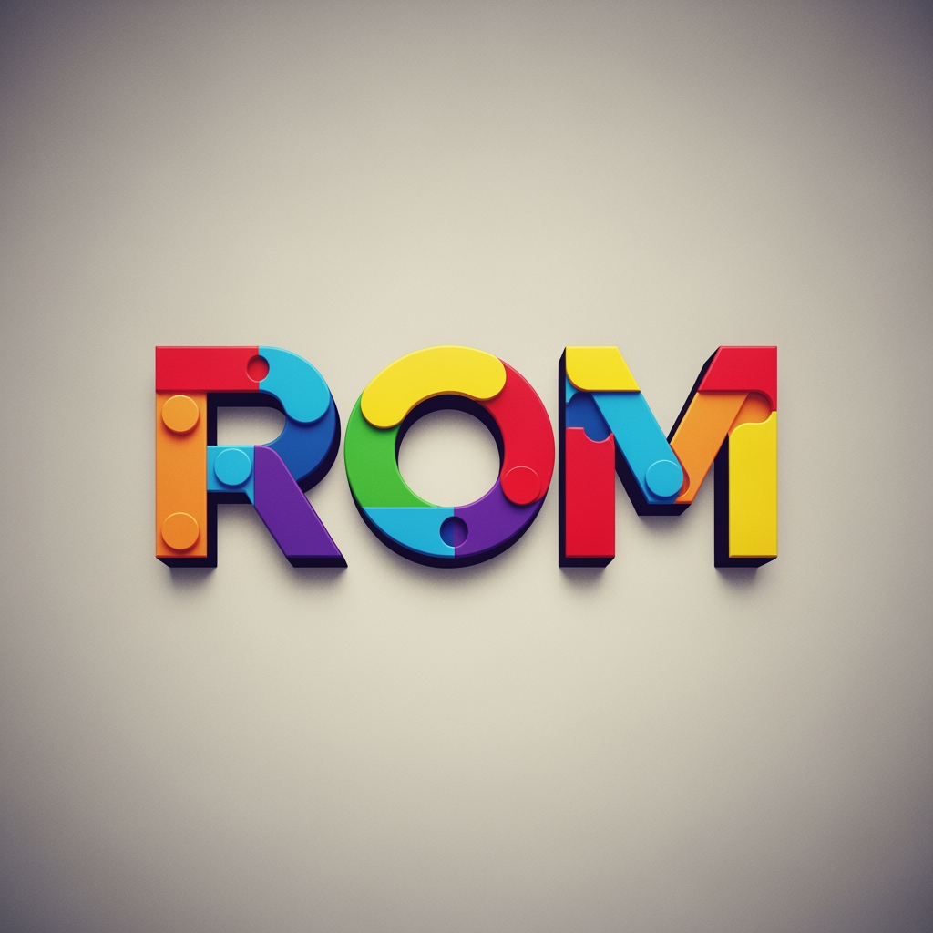 AI Design for maak een woordmerk voor een merk die rom noemt maak het kleureik en van een bedrijf rom