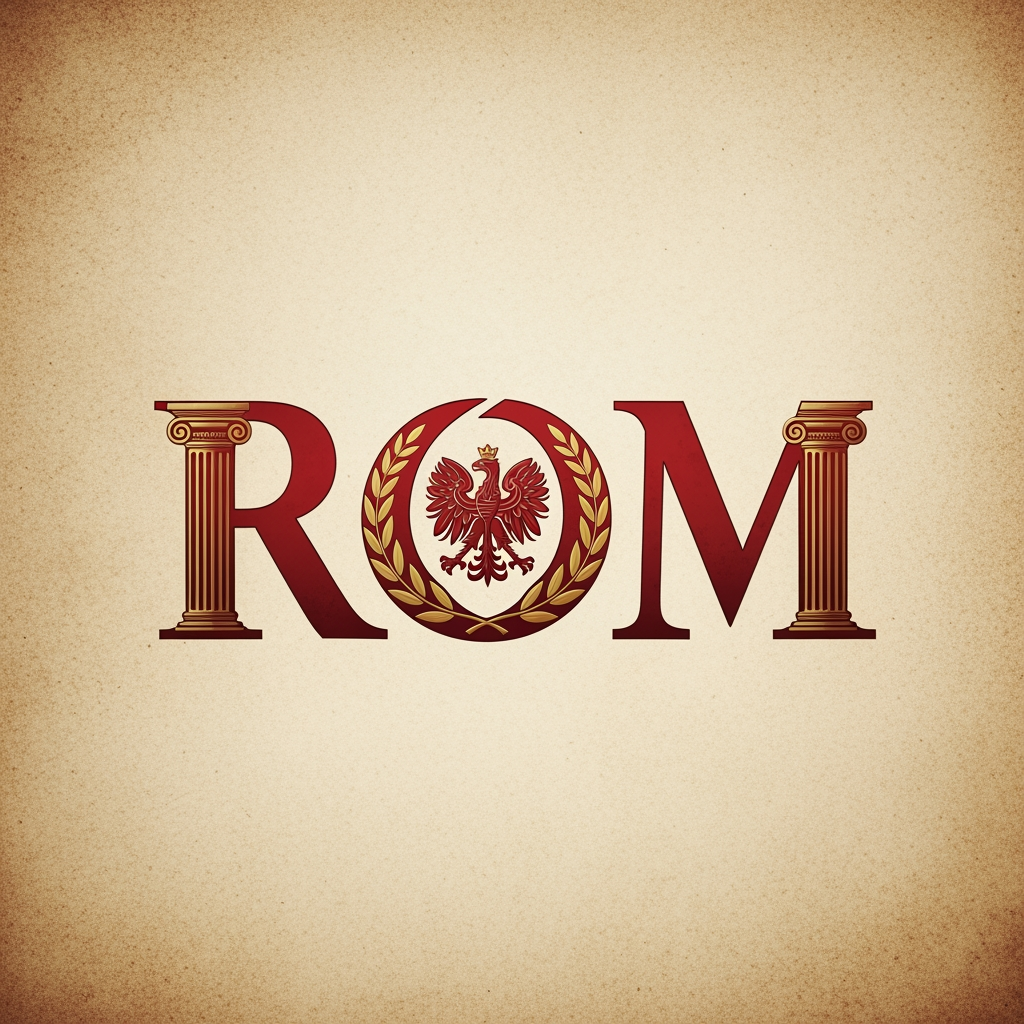AI Design for maak een woordmerk voor een merk die rom noemt maak het romeins/pools achtig en van een bedrijf rom