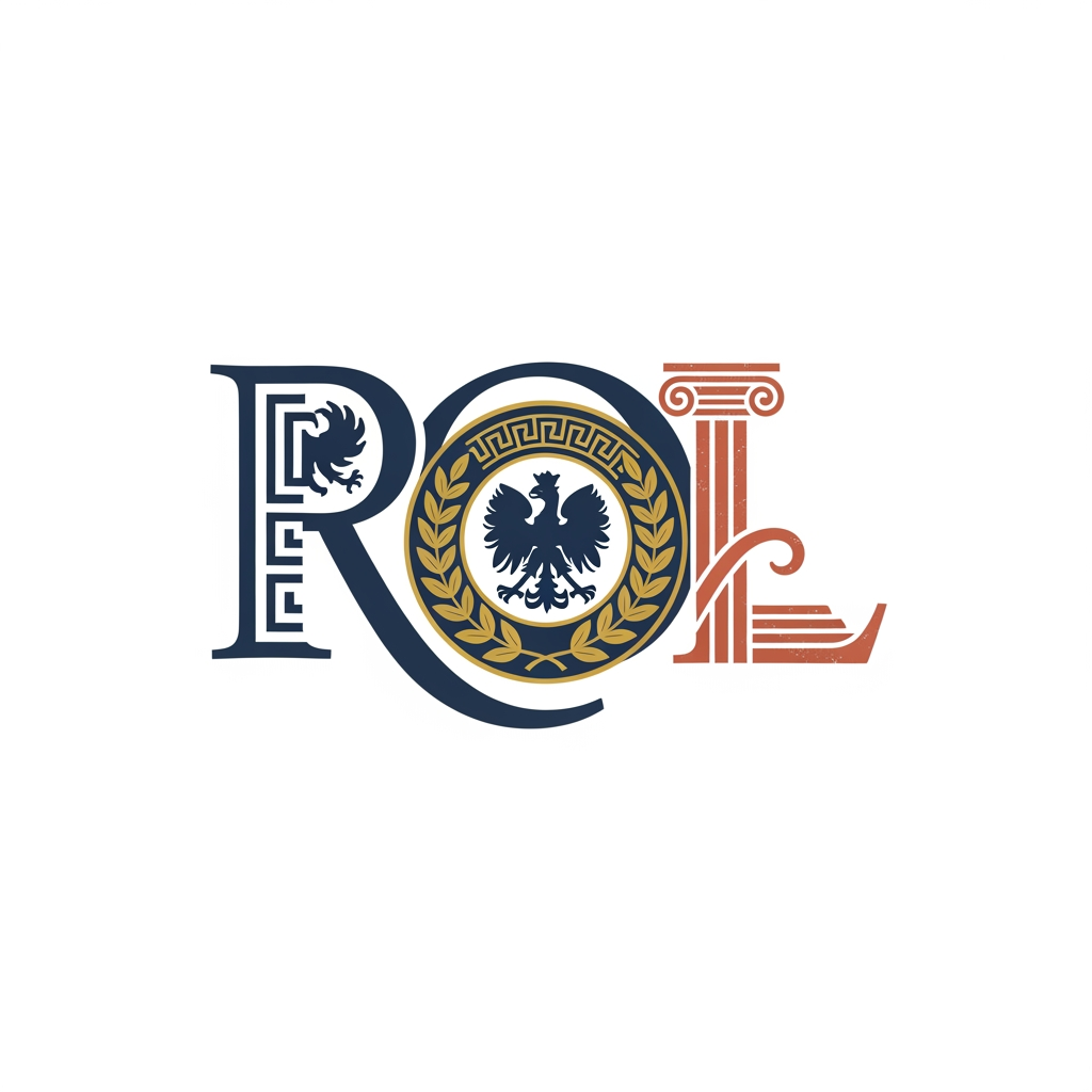 AI Design for make a anagram logo for the name ROL make it simple but historic greek / polish style