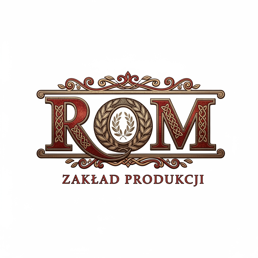 AI Design for maak een woordmerk voor een merk die rom noemt maak het romeins/pools achtig en van een bedrijf rom