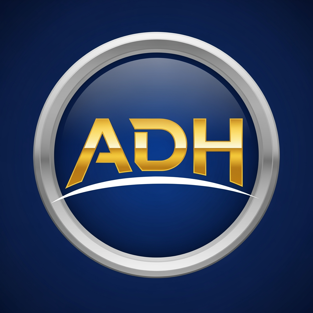 AI Design for maak een embleem logo waar adh erop staat betere