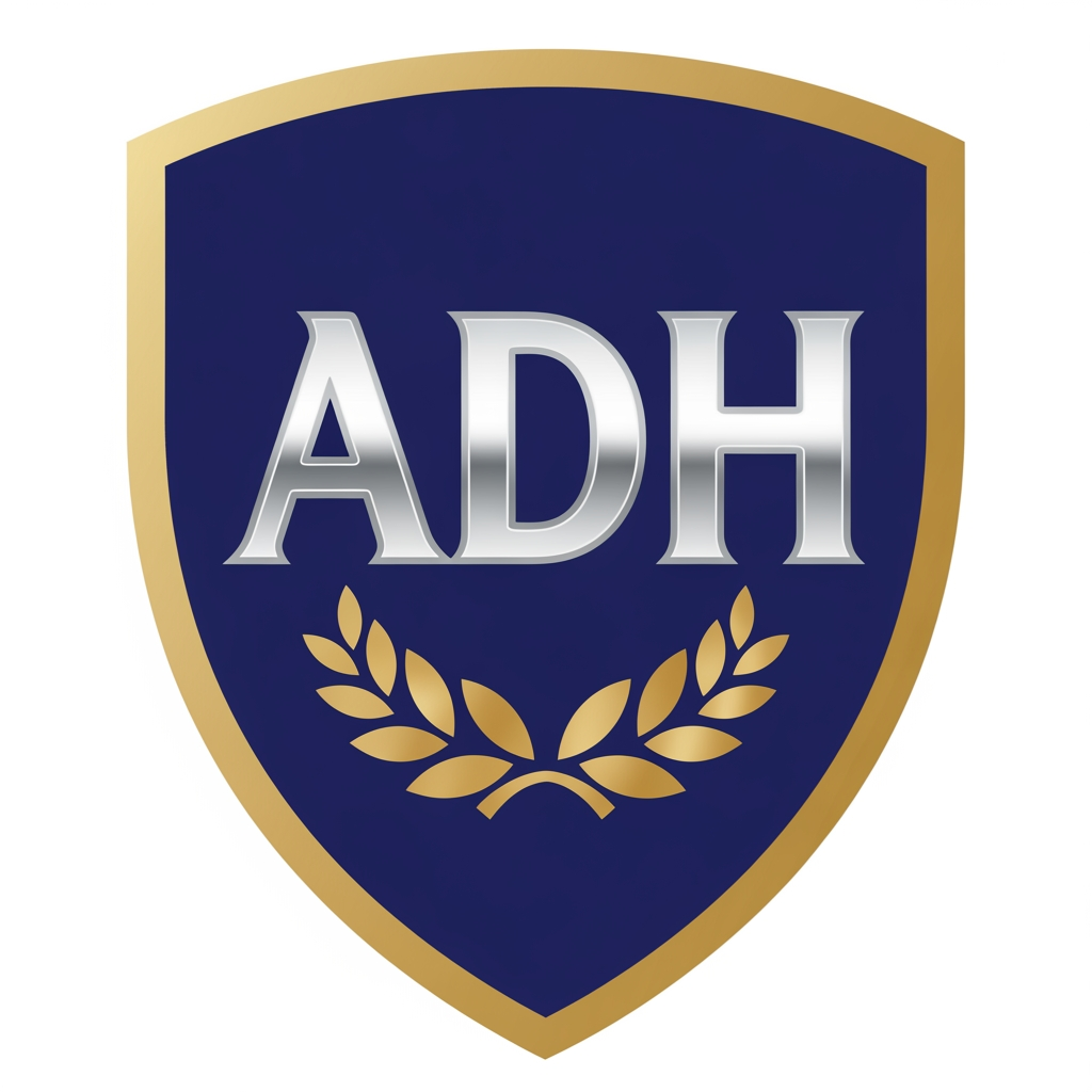 AI Design for maak een embleem logo waar adh erop staat
