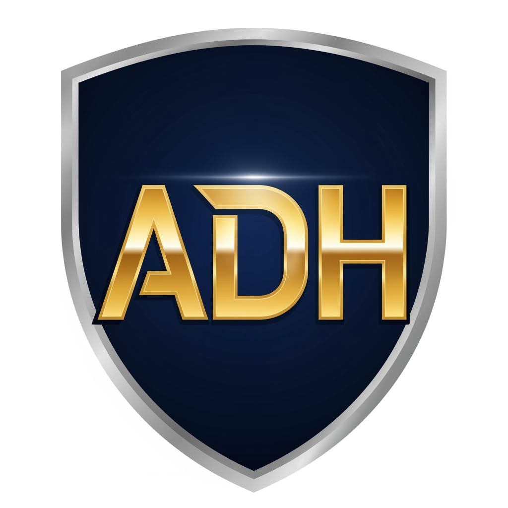 AI Design for maak een embleem logo waar adh erop staat