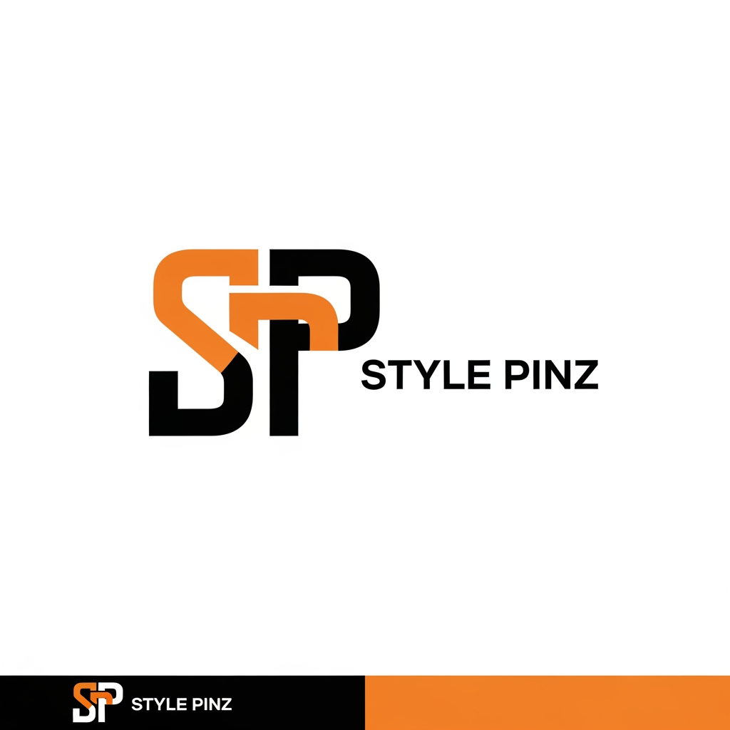 AI Design for STYLE PINZ is a modern streetwear and fashion apparel brand.We create stylish t-shirt,hoodies,oversized wear,and trendy clothing for young fashion enthusiasts.Our brand focuses on bold designs,premium quality,and urban streetwear culture.colors:black,white and orange.logo should feature an SP monogram,modern typography,and a clean professional look suitable for clothing tags,website,pinterest,instagram,and product branding.